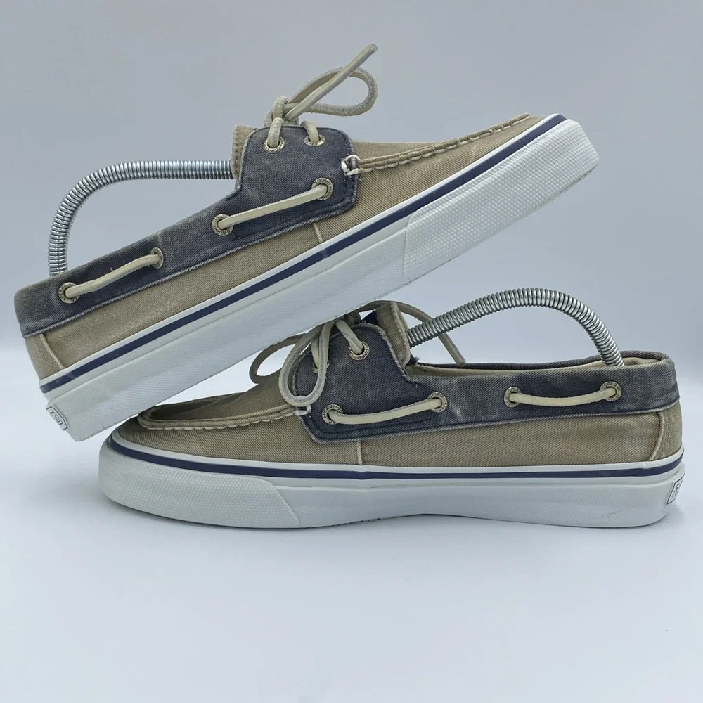 Sperry Top-Sider Bahama II 2-Eye Men's 9.5M Navy Taupe Canvas Boat Shoes 0538207